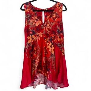 Free People Red Floral Sleeveless Blouse